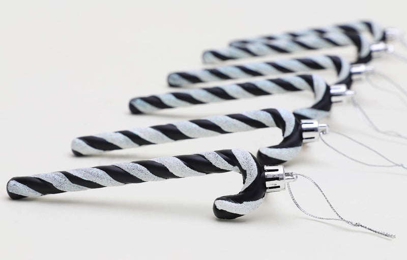 Christmas ConceptsÂ® Pack of 6-13cm Glitter Candy Cane Christmas Tree Decorations/Ornaments (Black & White) - Image 2